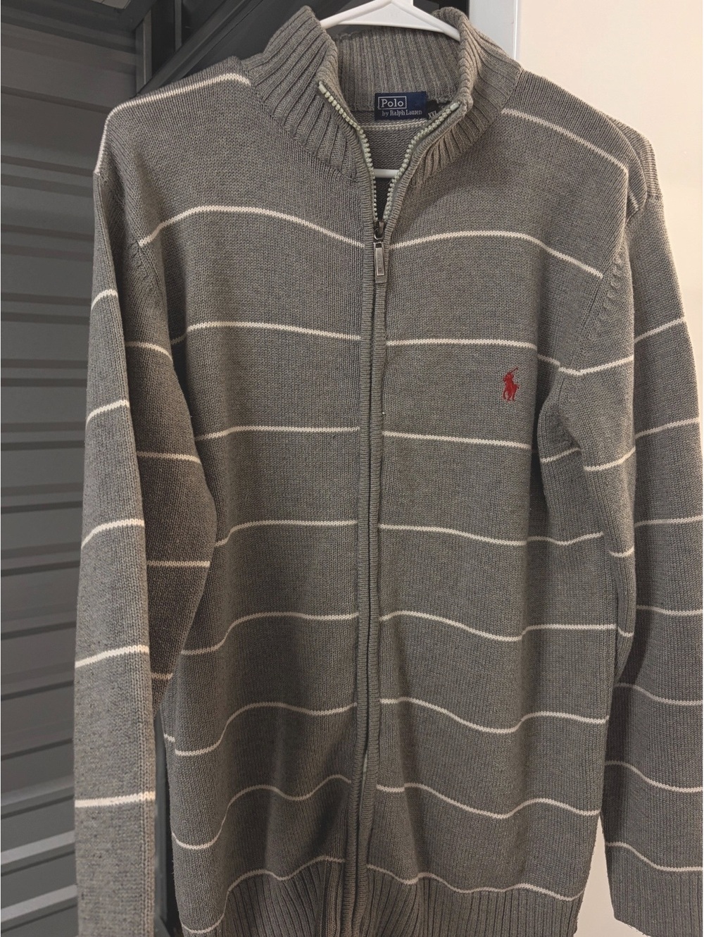 Polo by Ralph Lauren Men's Full Zip Sweater XXL Gray with White Stripes